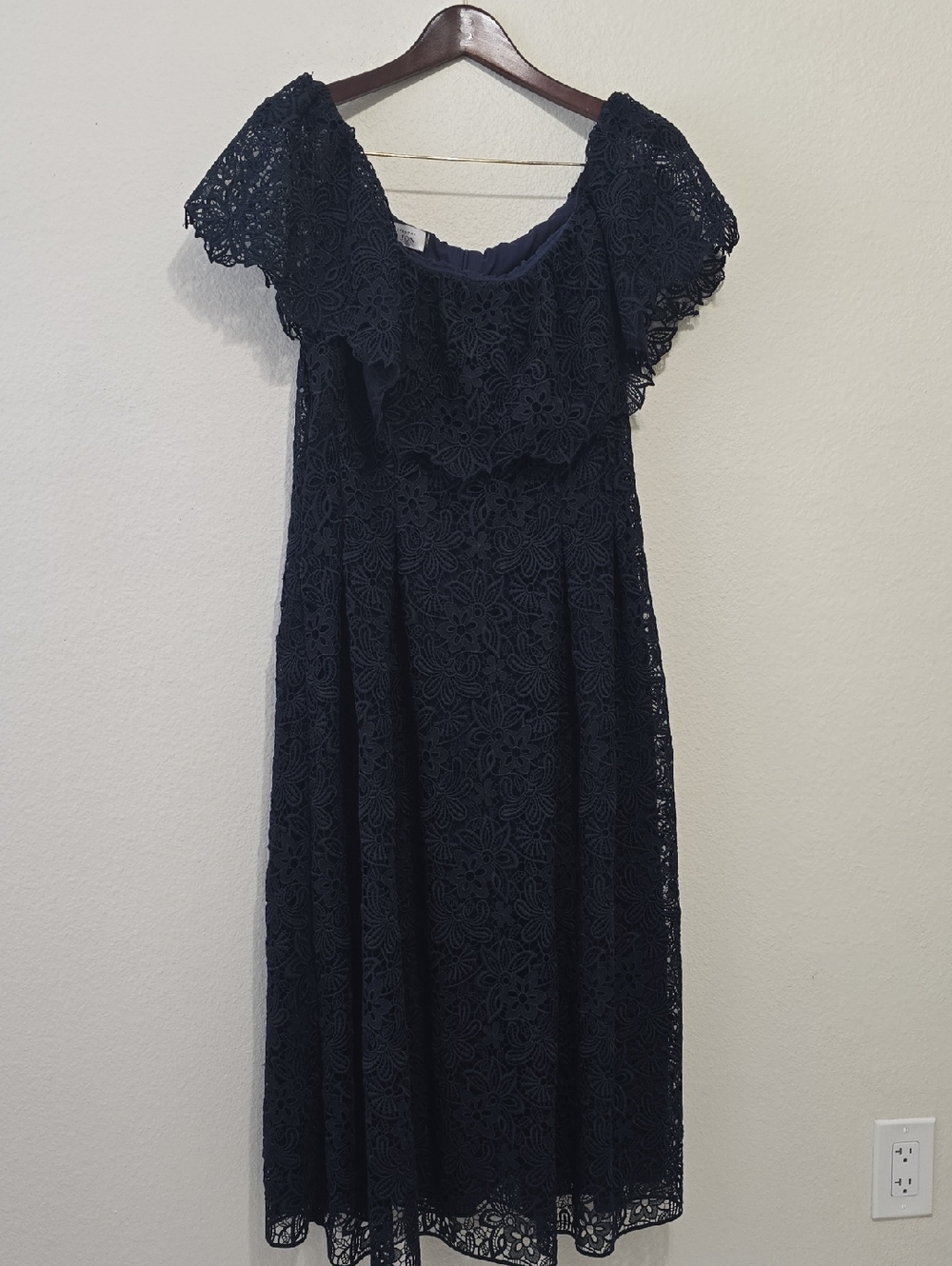 Teri Jon Navy Floral Lace Off-Shoulder Midi Dress 12